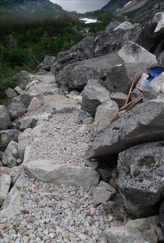 First phase of Talus Fields project on the Chilkoot Trail at Klondike Gold Rush National Historic Park in July 2011