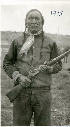 Wooden Leg Holding a Gun with a Blowing Tie