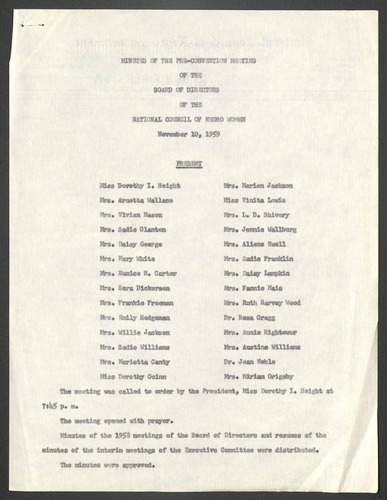 NCNW, meeting minutes, 1959