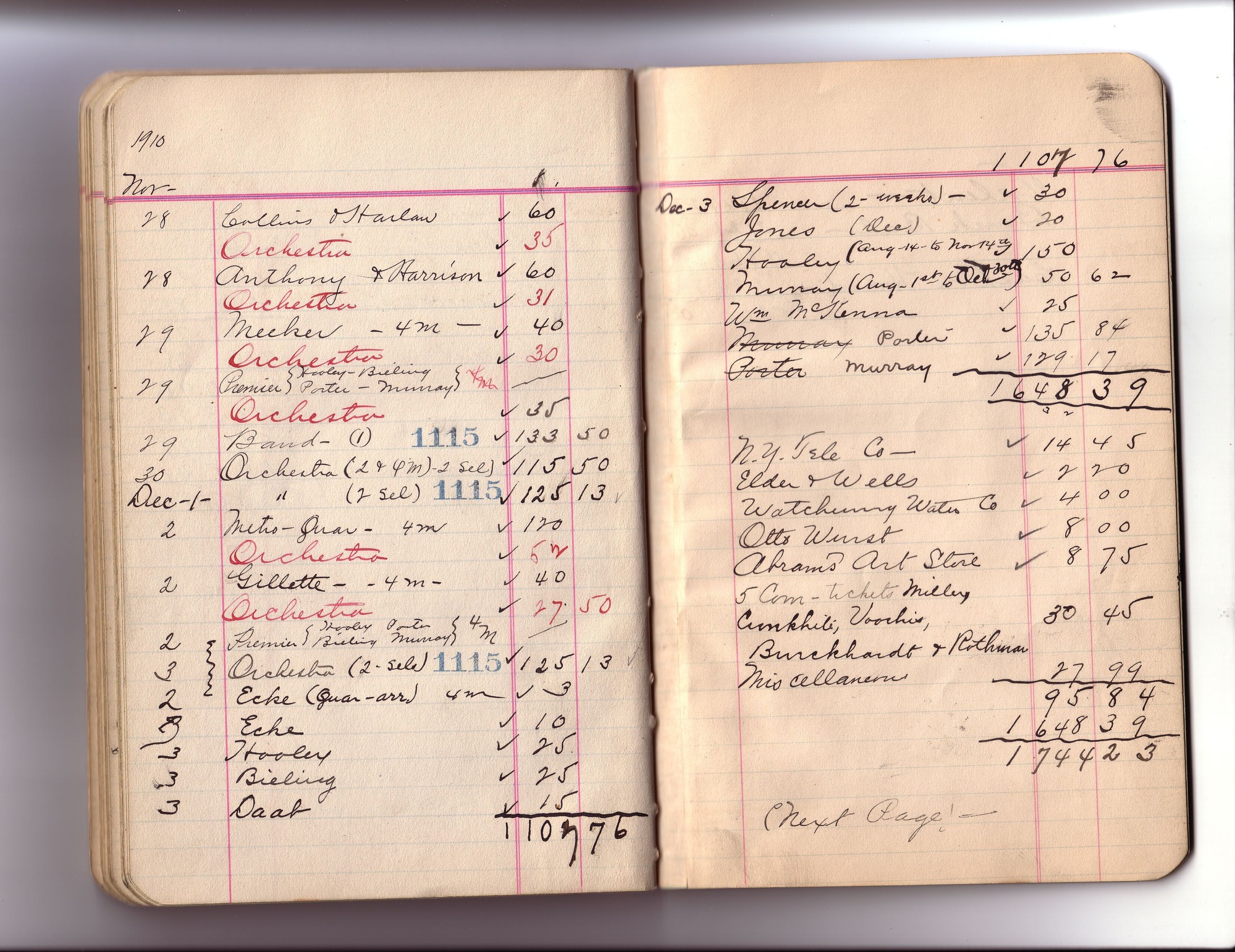 Thomas Edison's New York City Recording Studio Cash Book 06 (of 21), Image 40 (of 43).