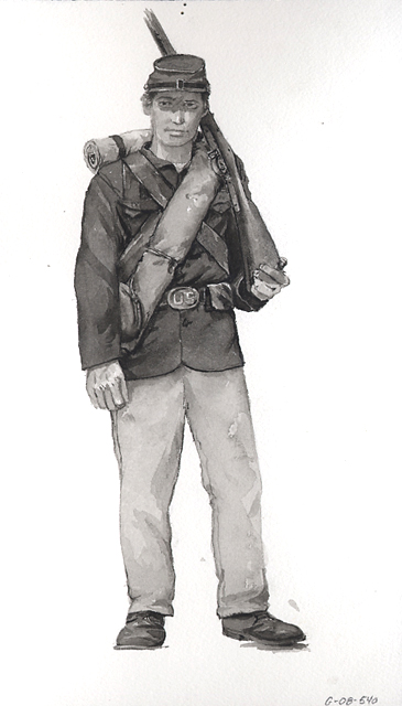 Artist’s depiction of Pvt. Andrew Jackson Snow, a Civil War soldier of the Union Army, Company A, 2nd Tennessee Volunteer Infantry Regiment.