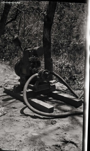 Narrows Trail construction, 1-1/2 horsepower pump for moving water from river to path.