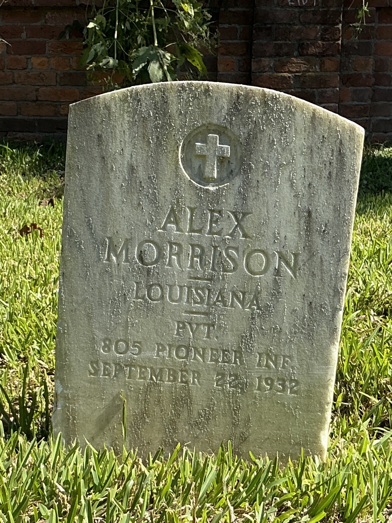Front of upright marble headstone with flat face.
