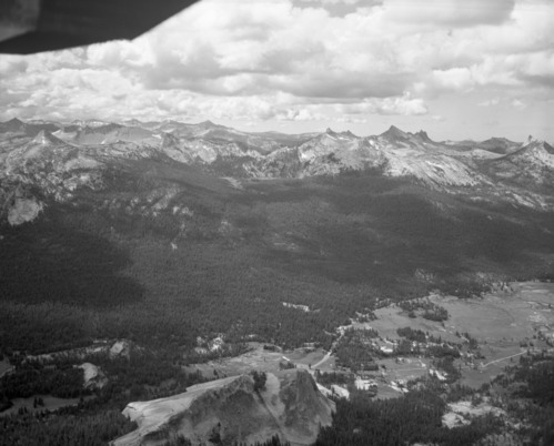 Aerial photograph of flight over park.