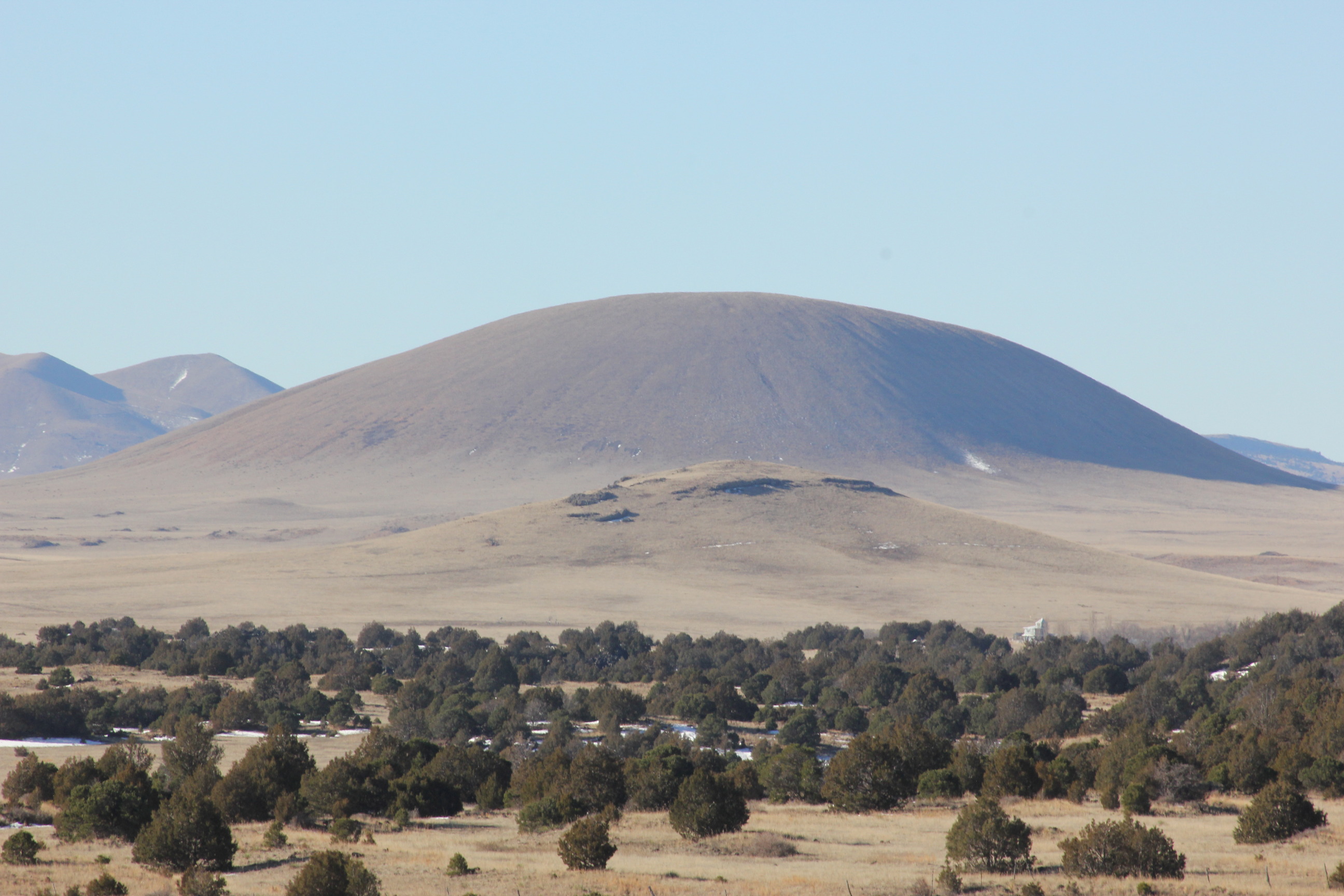 View of Horseshoe Crater, a cinder cone volcano, from the top of Capulin Volcano