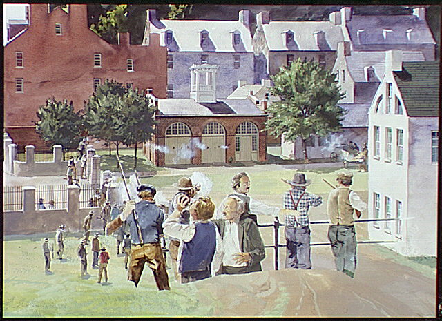 Scene in and around the United States Armory yard in Harpers Ferry, [West] Virginia, October, 1859.