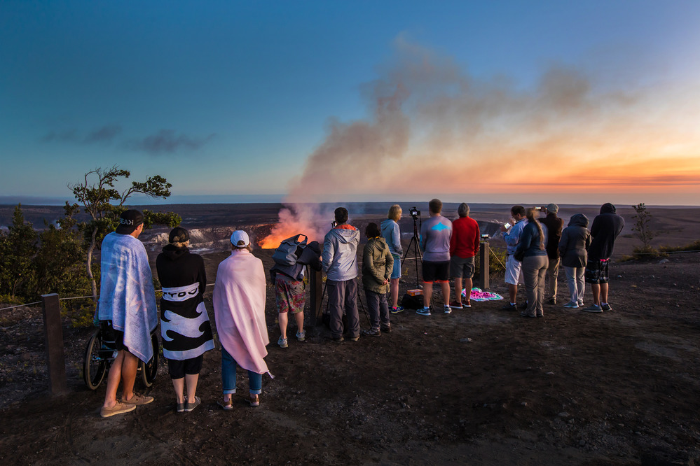 Chilly evening viewing of Halema‘uma‘u Crater