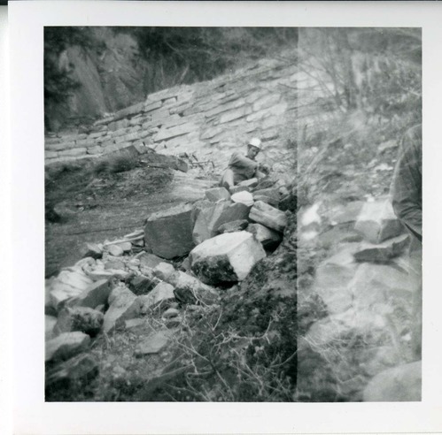 Workers repairing trail damage on the Hidden Canyon trail.