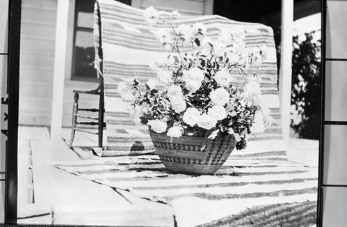 Floral arrangement in Western Mono basket by Mrs. Wm. (Etta Grace) Sell, Sr. Copied from original in YNP Collection.