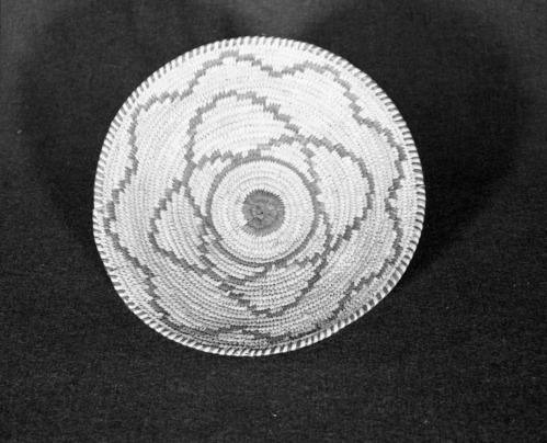 Marie Rozier Collections, Catalog No. 99. Object: Papago basket. Dimensions: 11 x 3". Materials: yucca, devil's cloth. Technology: ---. Collection History: Alice Reade Collection. Photographed by Michael Dixon, Dec. 1982. Catalogued by Craig Bates and Barbara Beroza. Yosemite Collections, National Park Service.