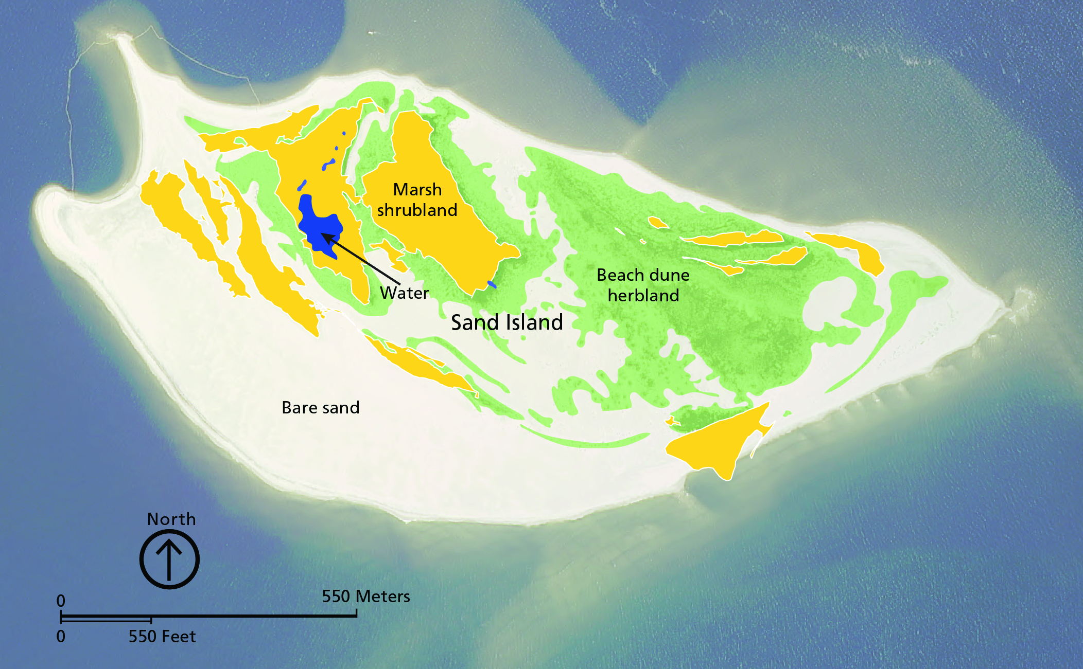 Geomorphic/habitat map of Sand Island.