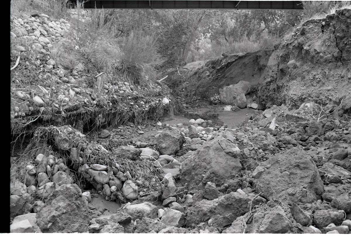 BW Photos of the damage from the Oak Creek flash flood of 1989.