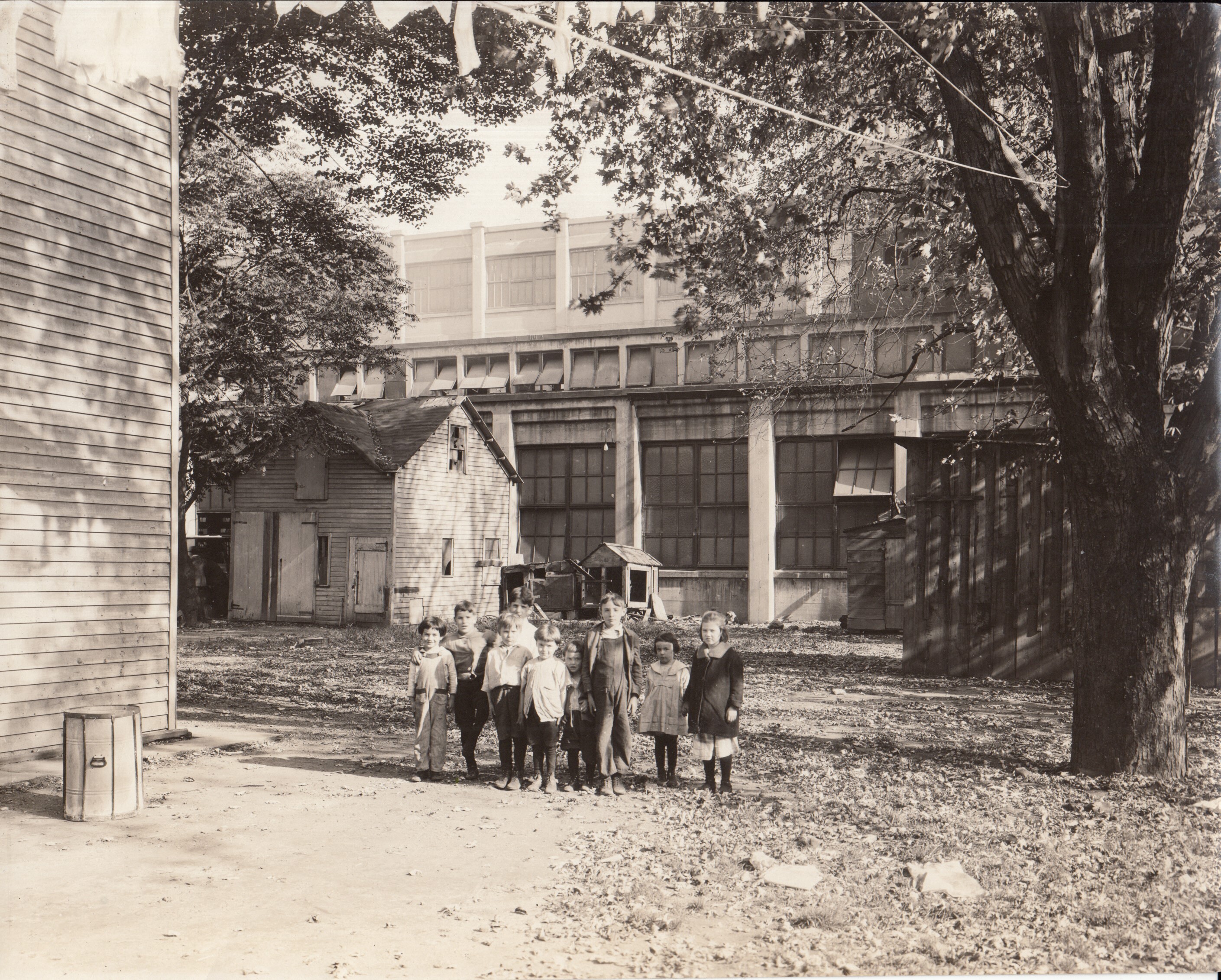 Children near West Orange site, Storage Battery Building in background.