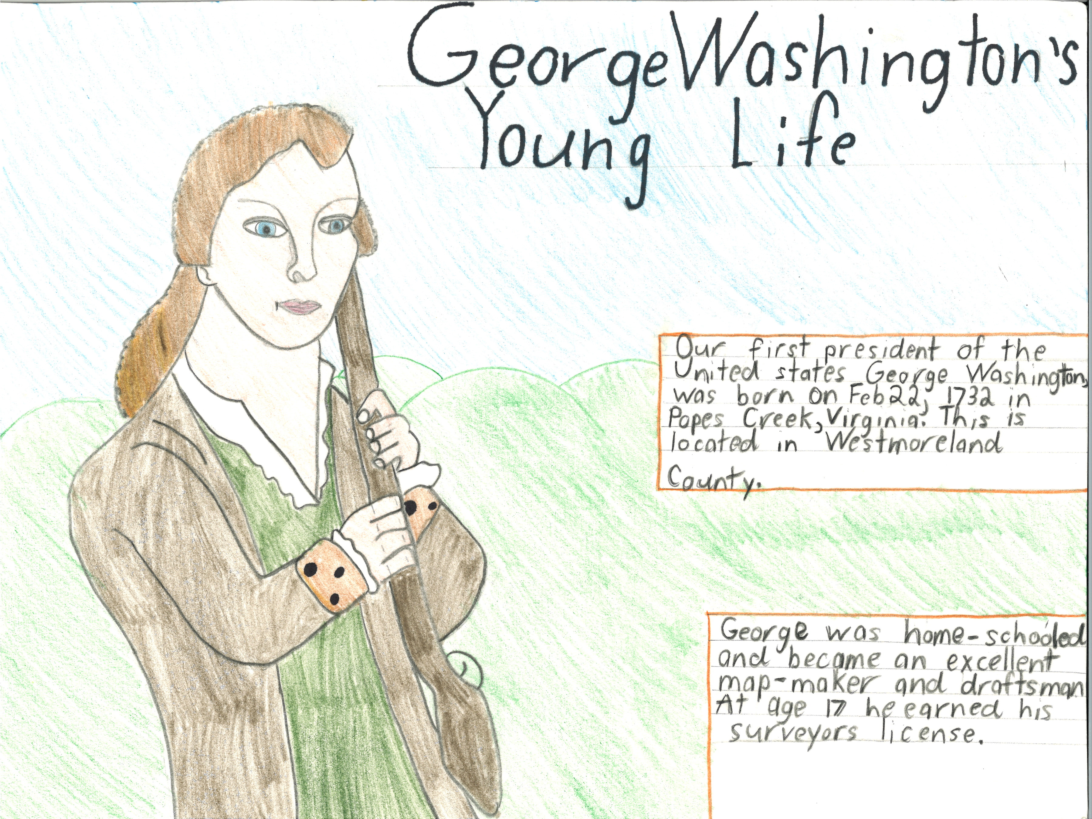 Drawing of George Washington holding a musket