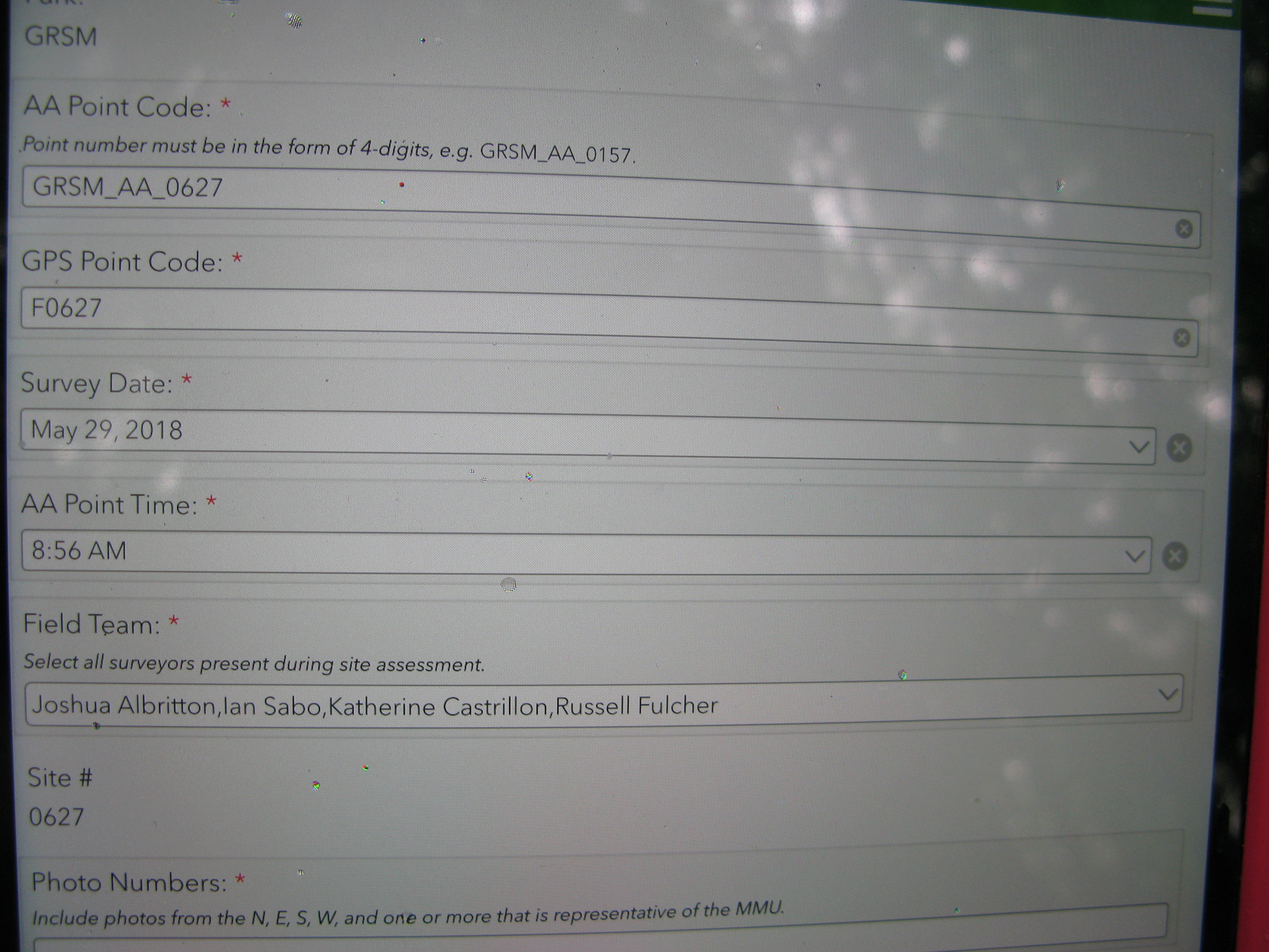 GRSM Accuracy Assessment. Plot Code: GRSM_AA_0627