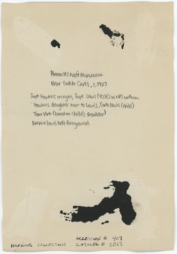 (Reverse) At Bear Gulch Caves During Superintendent's Trip 1927