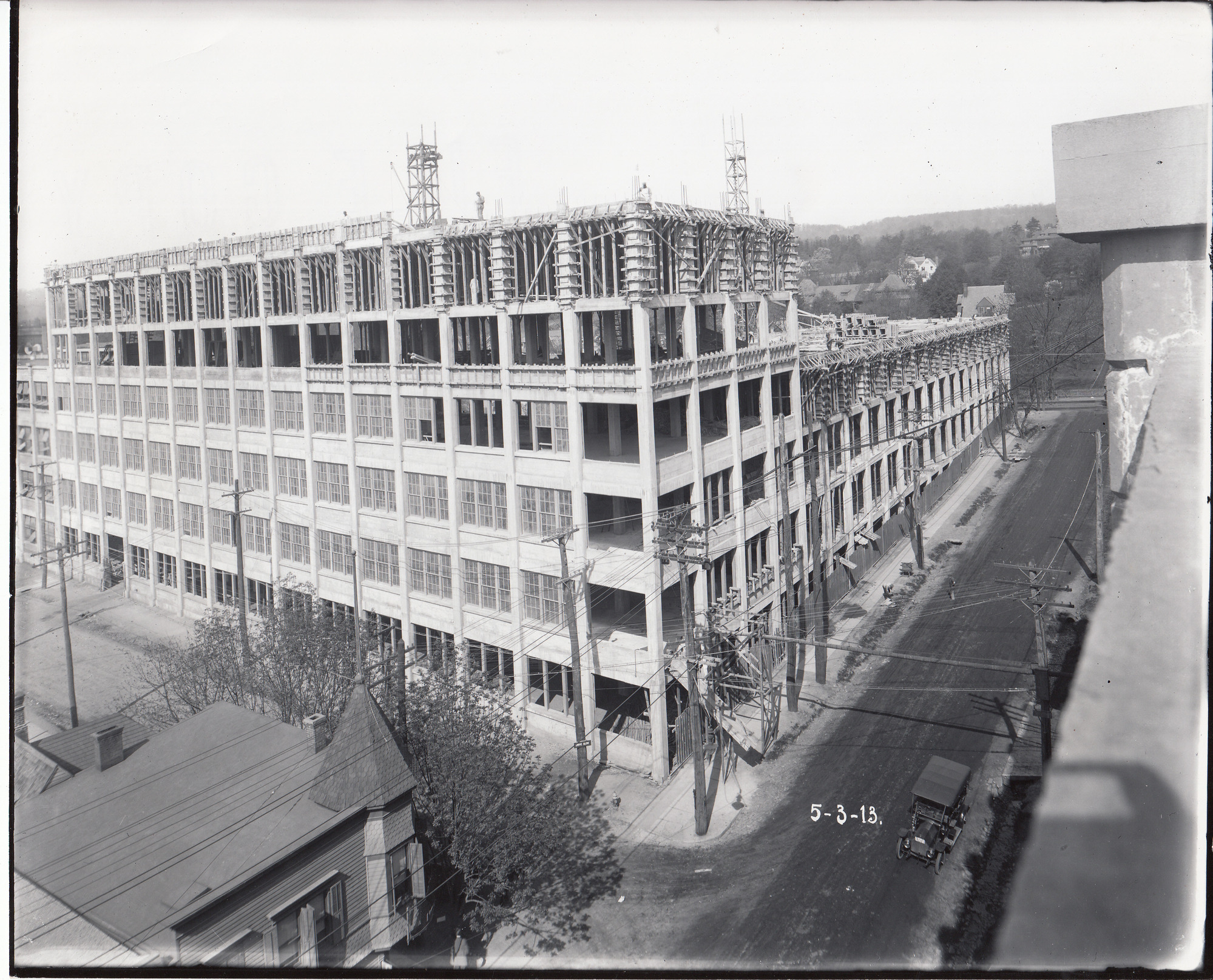 Storage Battery Building under construction, viewed from corner of Ashland Avenue, at left, and Lakeside Avenue.