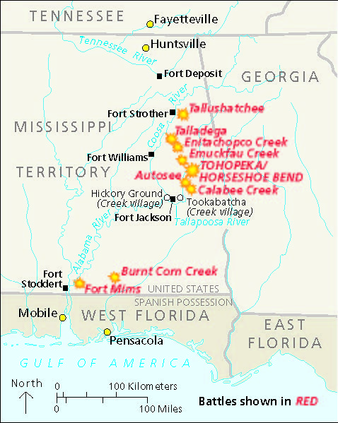 Horseshoe Bend National Military Park Creek War Map, 1813 through 1814