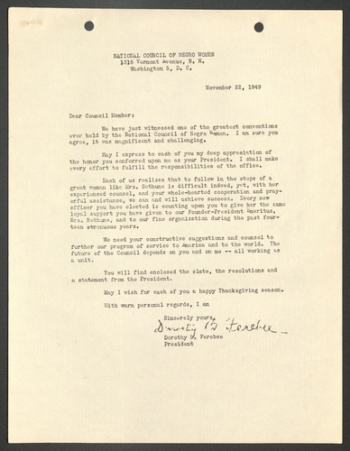 National Council of Negro Women, Reports, Speeches, 1949