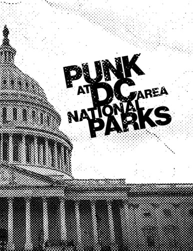 A black and white stippled image showing part of the US Capitol dome and reading “Punk at DC Area National Parks.”