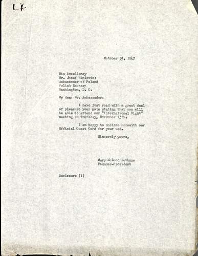 National Council for Negro Women Correspondence, 1947