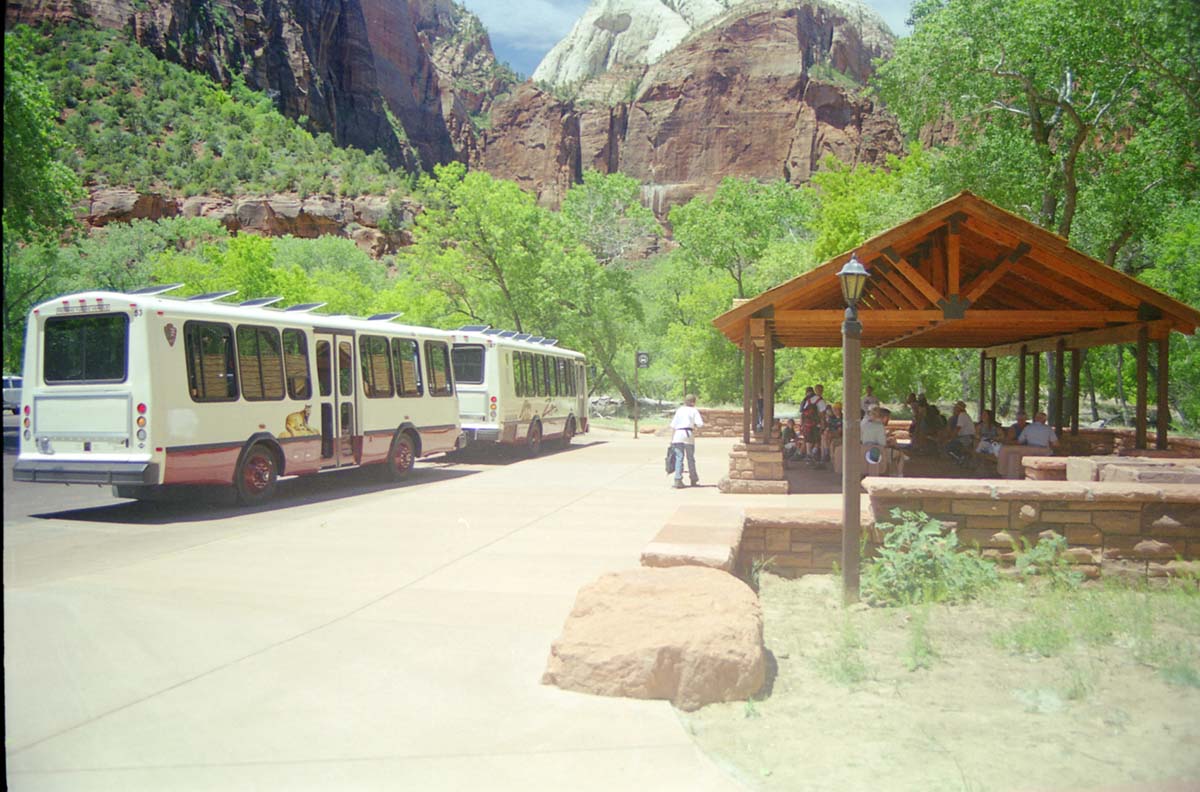 Color Photos of the official launch of the Zion shuttle system- same day as the new visitor center opening.