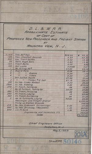 50146.LB--Cost estimate of proposed new passenger and freight station--Mountain View, NJ