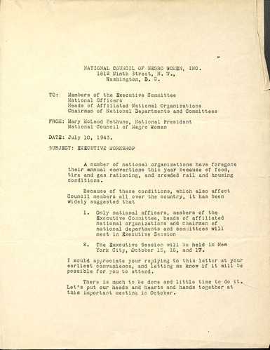National Council of Negro Women, Meeting minutes