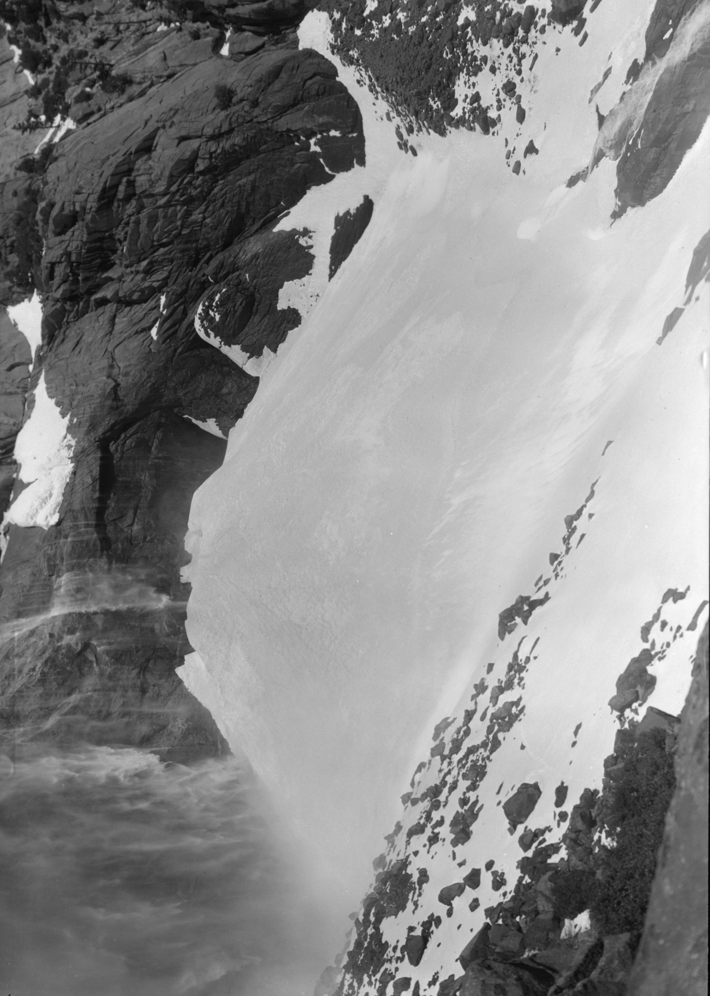 Closeup view of ice cone at foot Yosemite Fall.
