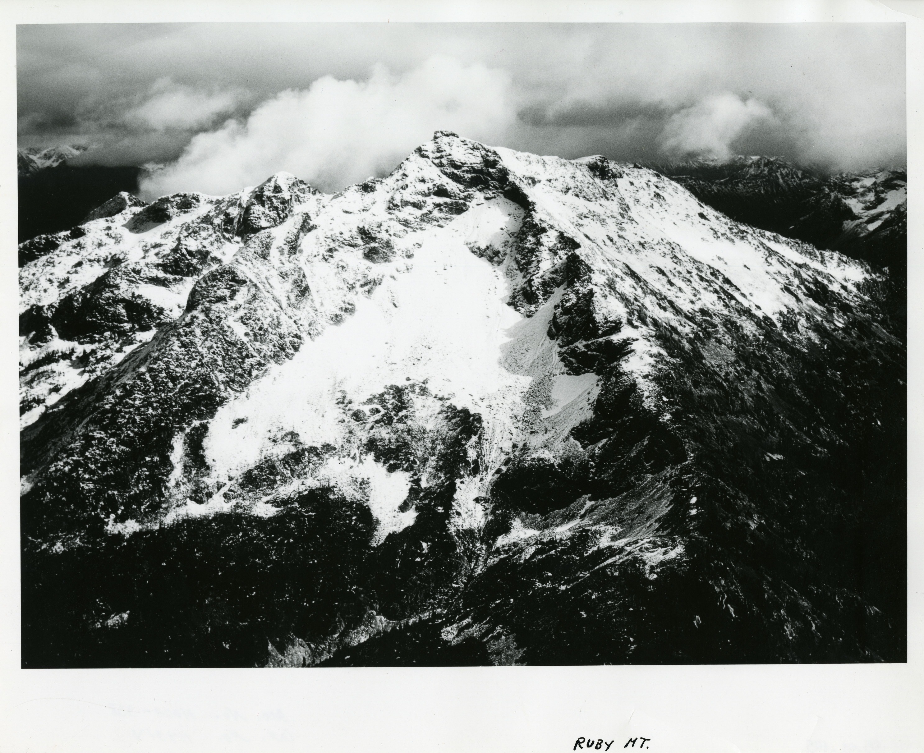 A snow covered mountain.