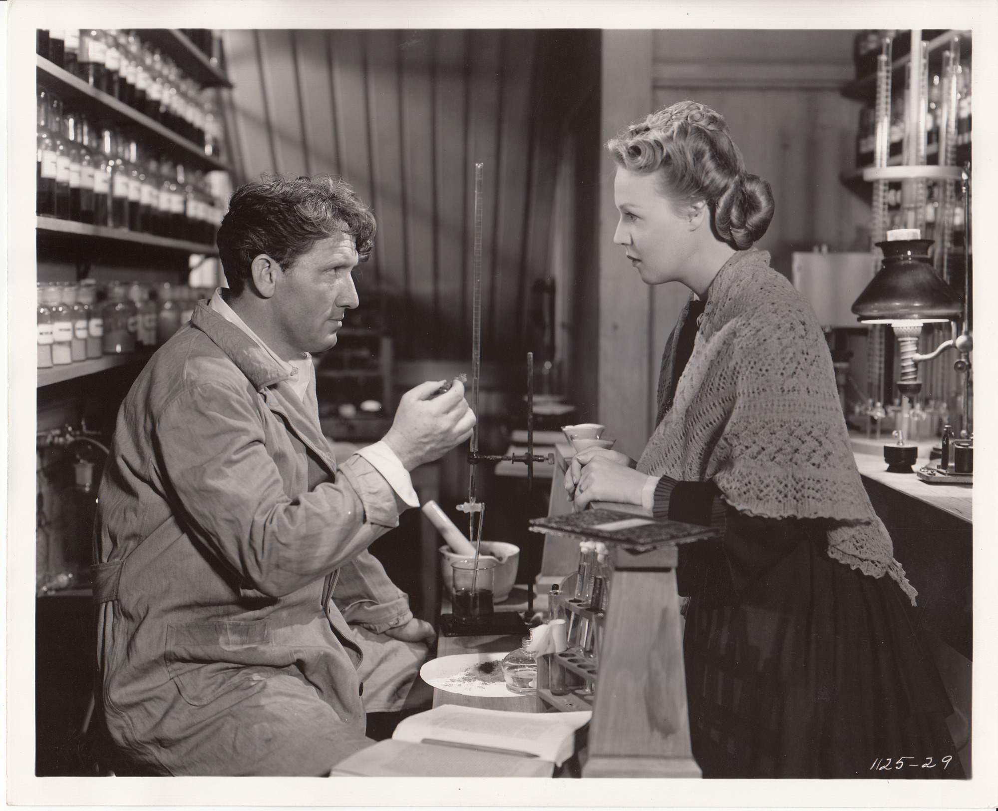 Movie still from "Edison, the Man," Spencer Tracy as Edison and Rita Johnson as Mary Stilwell Edison.