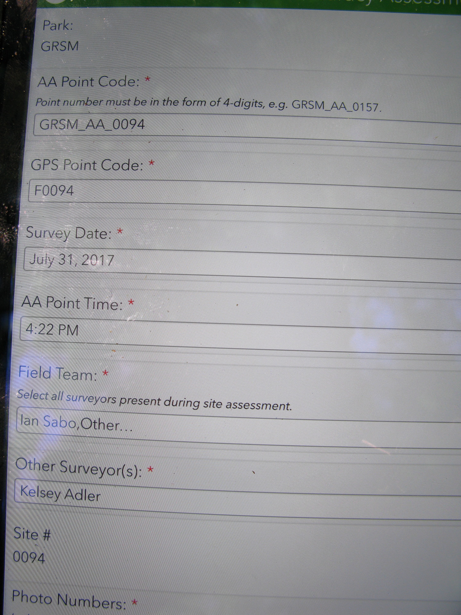 GRSM Accuracy Assessment. Plot Code: GRSM_AA_0094_1