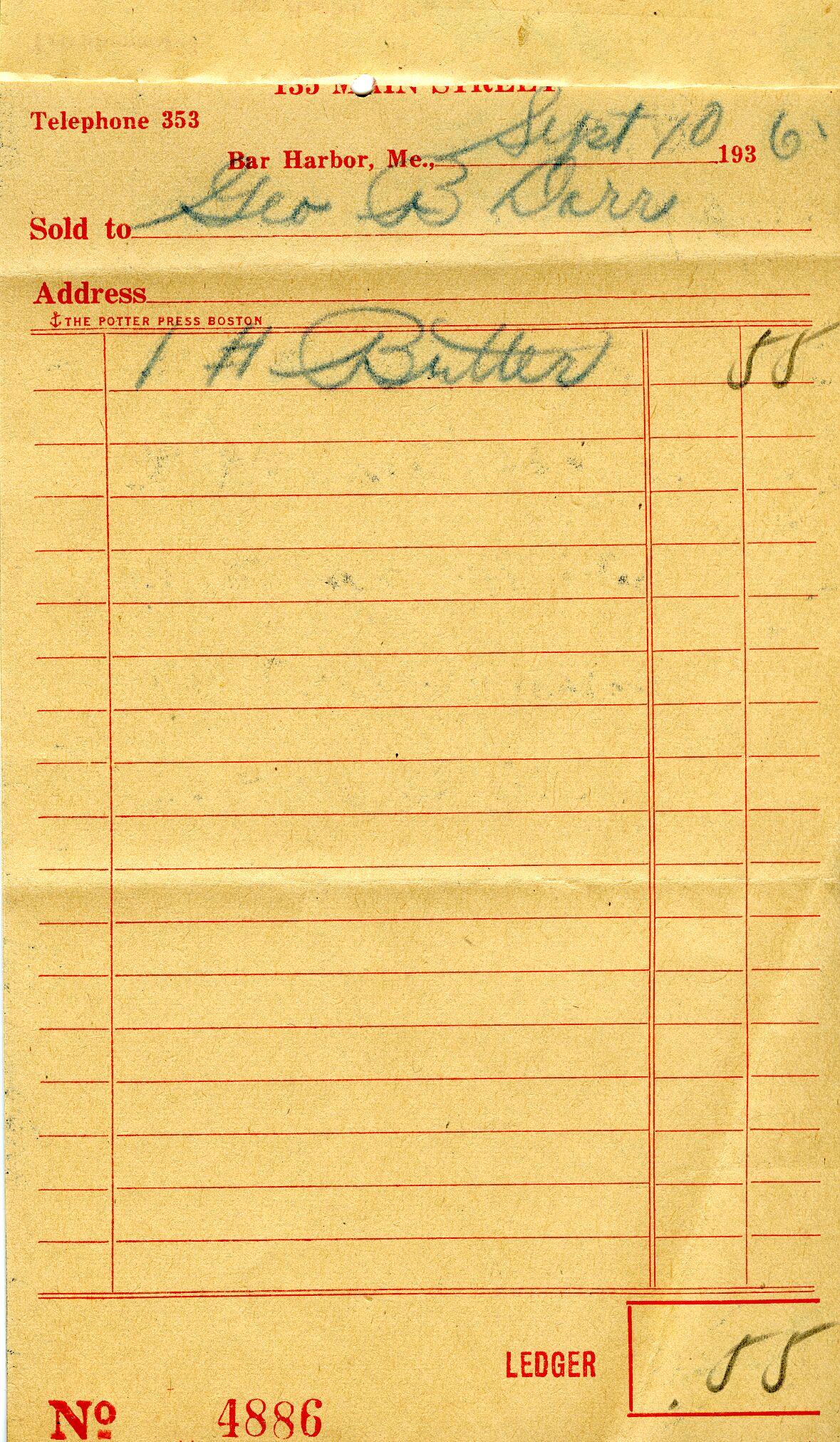 Receipt, Higgins to Dorr, September 10, 1936.tif