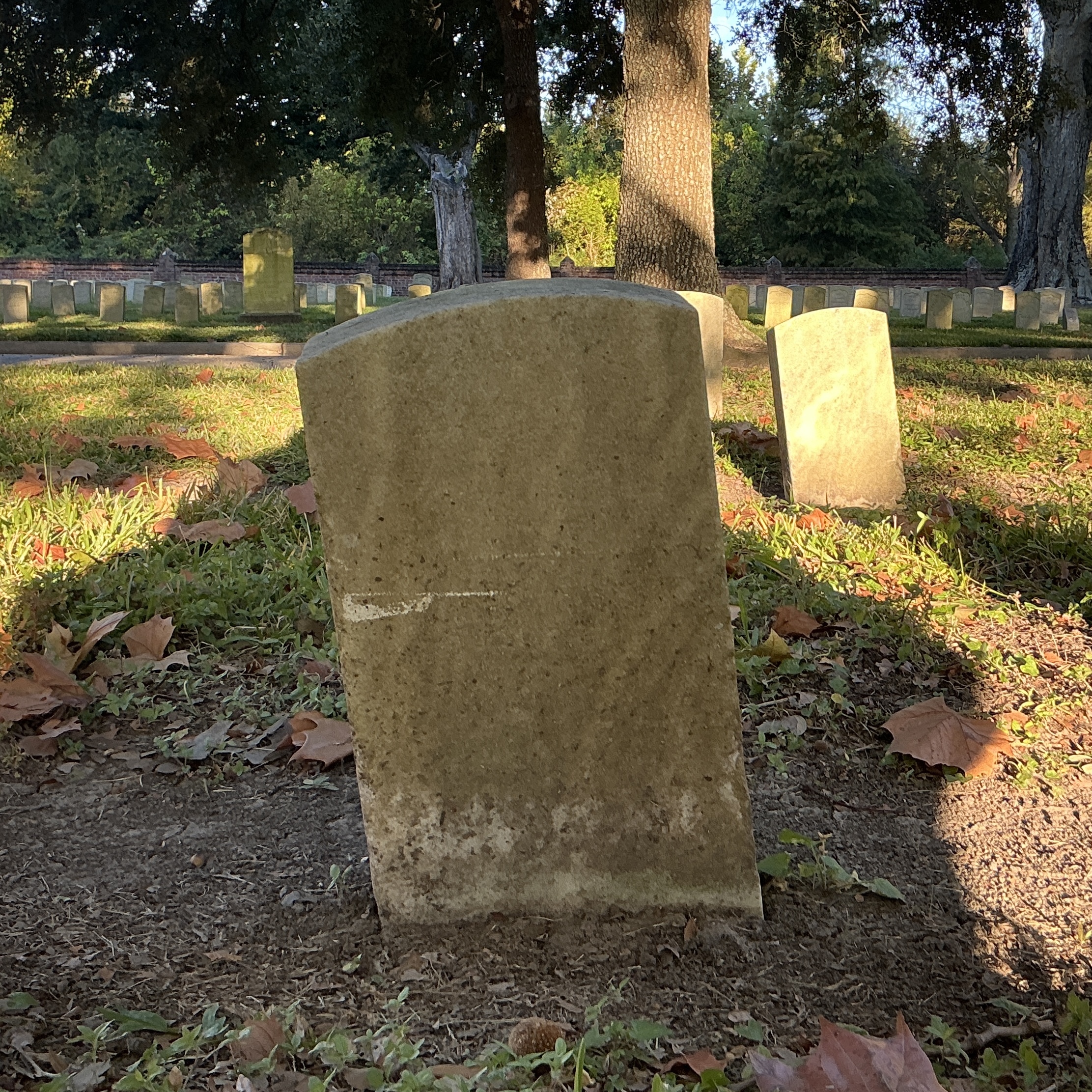 Back of historic upright marble headstone with recessed shield face.