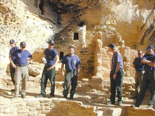 Alpine Hot Shots firefighting crew visit Mug House cliff dwelling, Mesa Verde National Park