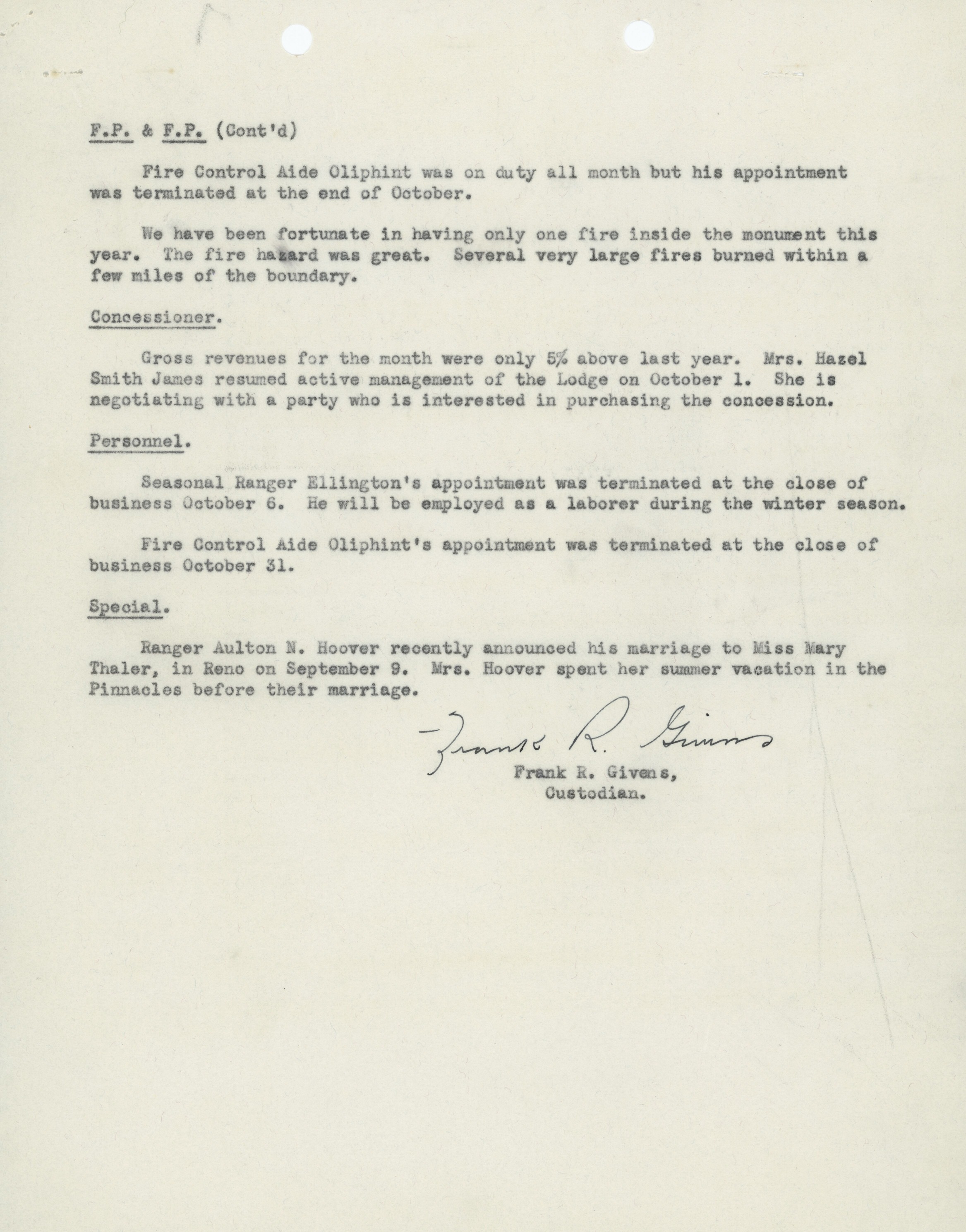 Superintendent's Narrative Report