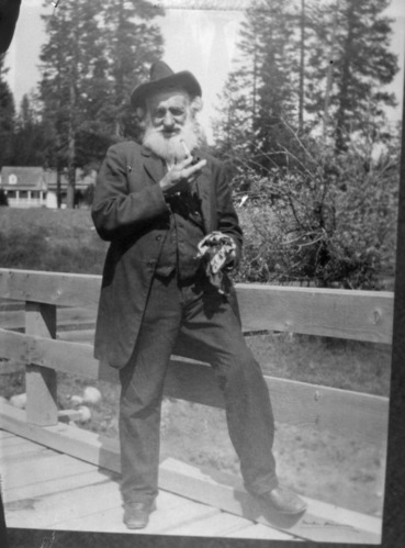 John Conway standing holding pipe; copied from print in museum