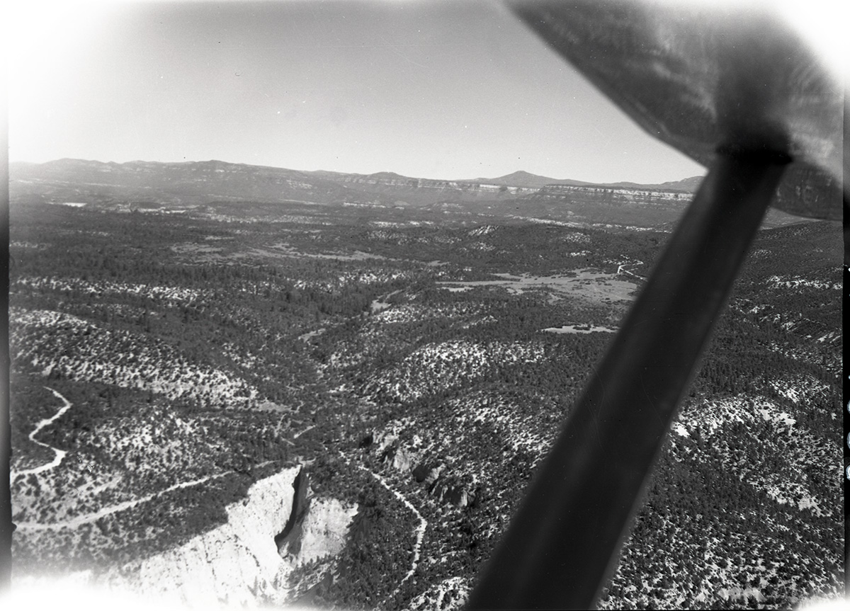 East Rim truck trail (aerial) above Jolley Gulch looking east.