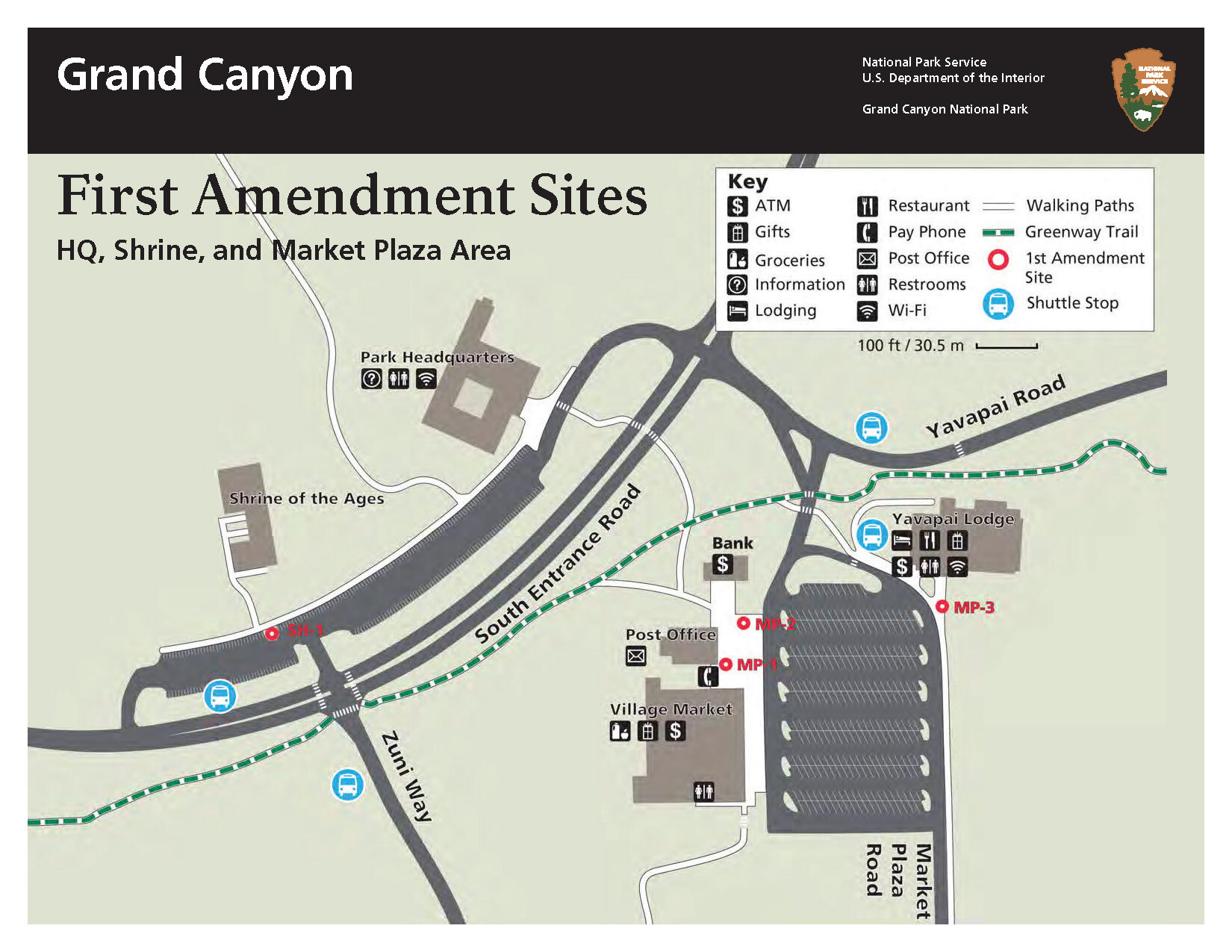 Map of Grand Canyon Market Plaza and Headquarters showing four First Amendment Sites. 
