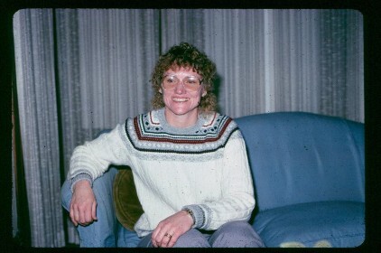 Trudy Johnson in the living room of the Truman home HSTR slide #268