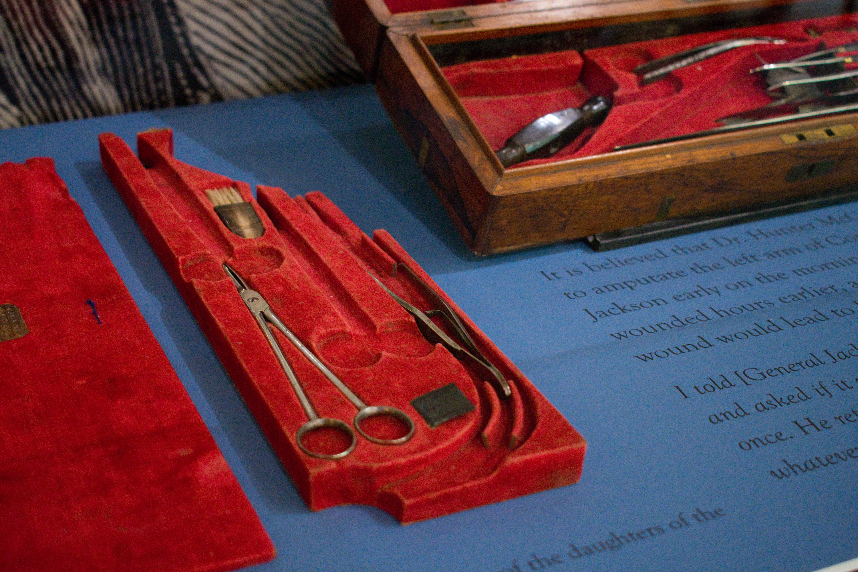 Surgical tools on display.