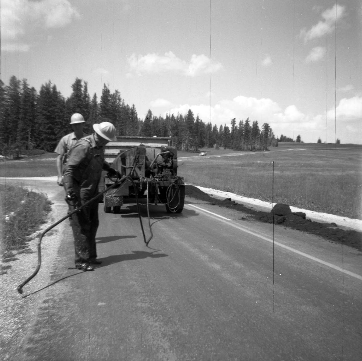 BW Photos of road repairs at Cedar Breaks.