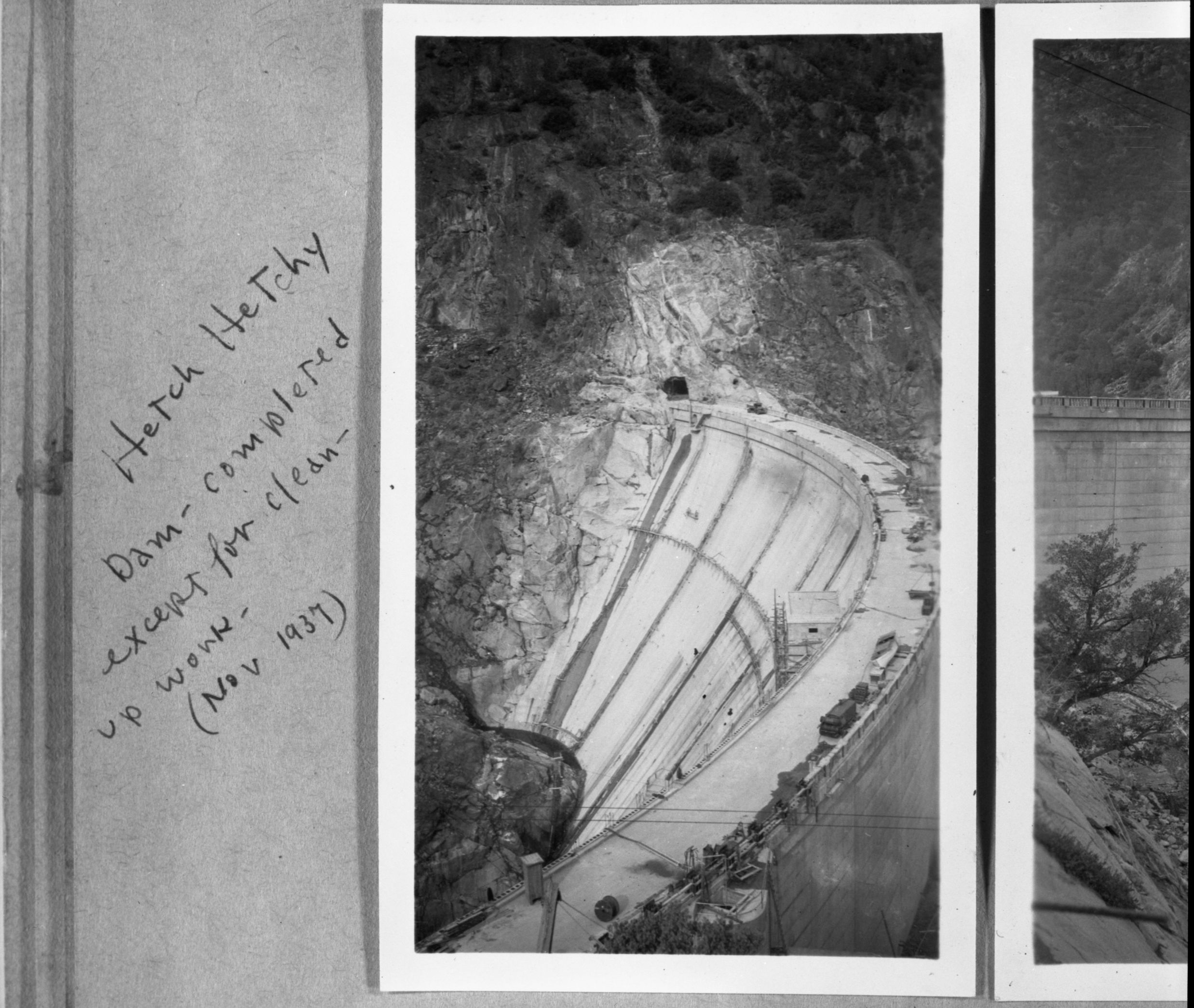 Hetch Hetchy Dam - completed except for clean-up work. Copied from the Art Homes album (NPS employee). Copied September 1983 by Michael Dixon.