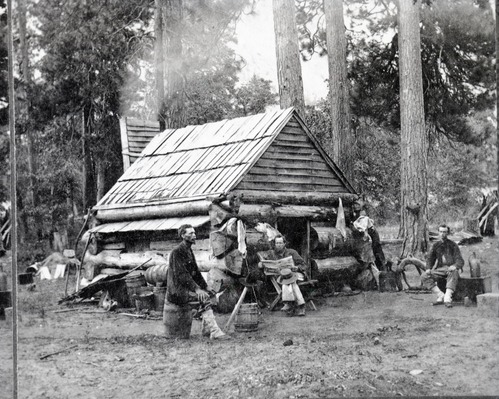 Copy Neg: Michael Dixon, July 24, 1985. Detail of L. Smaus stereo (RL-16,433). Caption: "1626. Lamon's Log Cabin, the first built in the Valley."