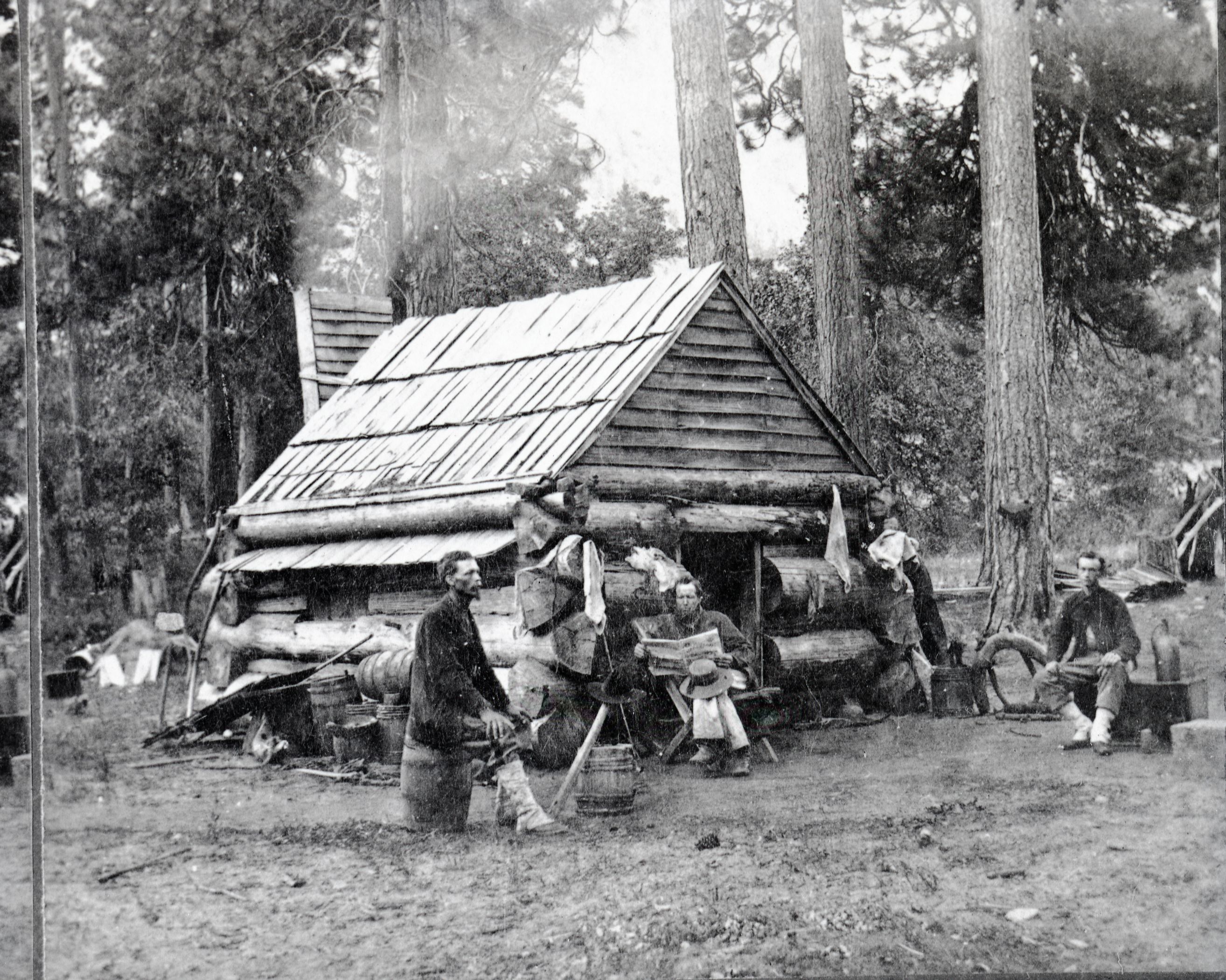 Copy Neg: Michael Dixon, July 24, 1985. Detail of L. Smaus stereo (RL-16,433). Caption: "1626. Lamon's Log Cabin, the first built in the Valley."