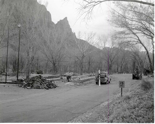 Construction of sanitation station near entrance to South Campground, Fall 1966.