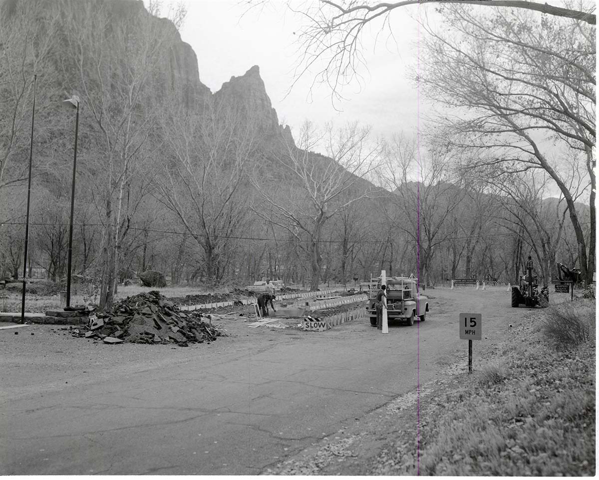 Construction of sanitation station near entrance to South Campground, Fall 1966.