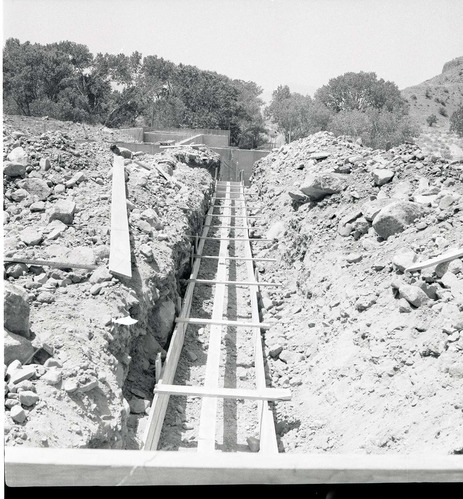 Forms for footings, east side of exhibit room of Mission 66 Visitor Center and Museum.