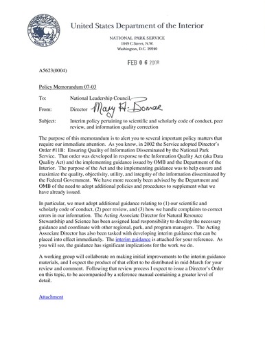 Policy Memorandum 07-03: Interim policy pertaining to peer review and info quality corrections