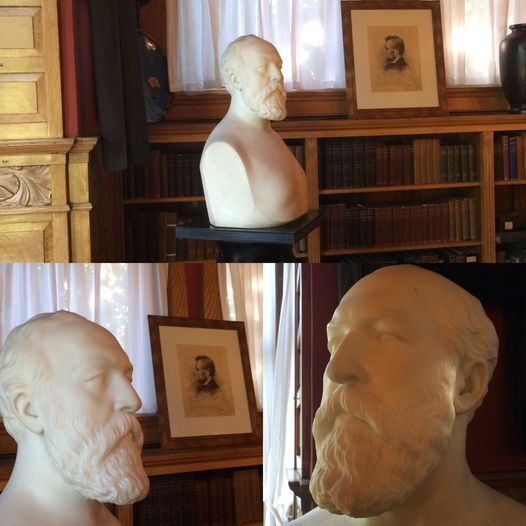 a white plaster cast of the top portion of President James A. Garfield 